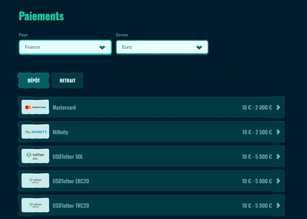 Méthodes de paiement Spinanga